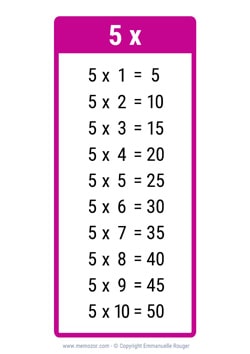 Table de 5 rose à Imprimer