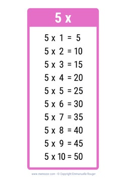 Table de 5 rose clair à Imprimer