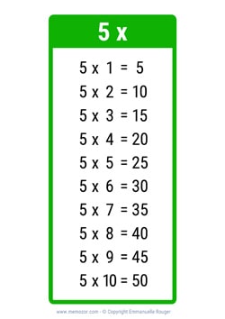 Table de 5 vert à Imprimer