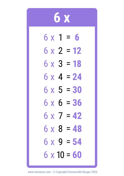 Table de 6 Table de 6