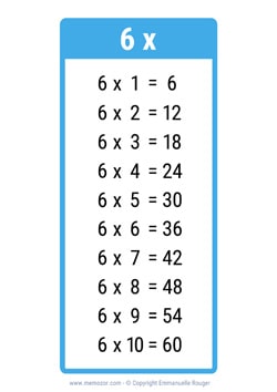 Table de 6 bleu à Imprimer
