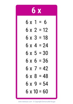 Table de 6 rose à Imprimer