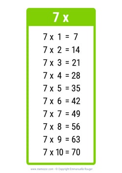 Table de 7 vert clair à Imprimer