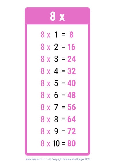 Table de 8 Table de 8