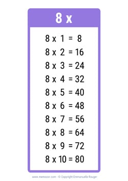 Table de 8 mauve à Imprimer