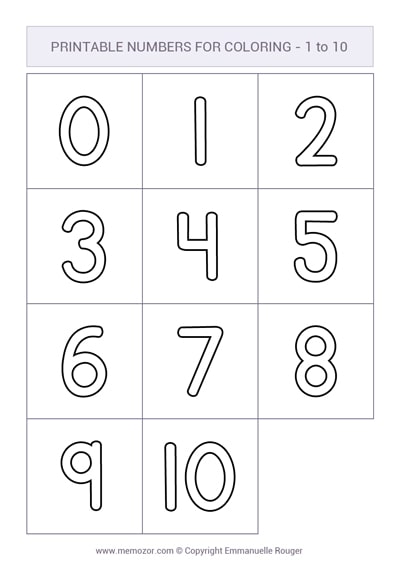 Numbers 1 to 10 for colouring Numbers 1 to 10 for colouring