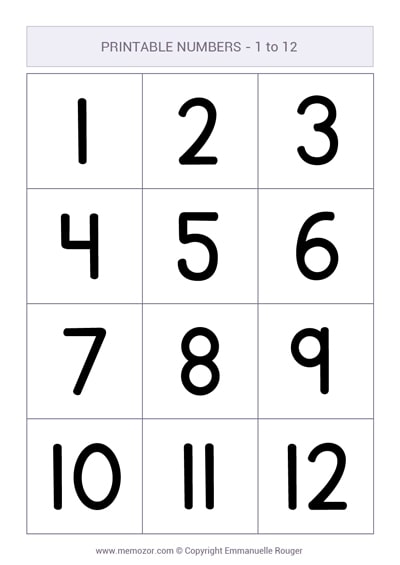 Printable numbers 1 to 12 Printable numbers 1 to 12