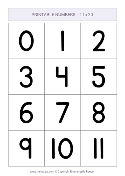 Printable numbers 1 to 20 Printable numbers 1 to 20