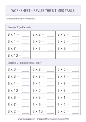 printable worksheet revise the 8 times table memozor