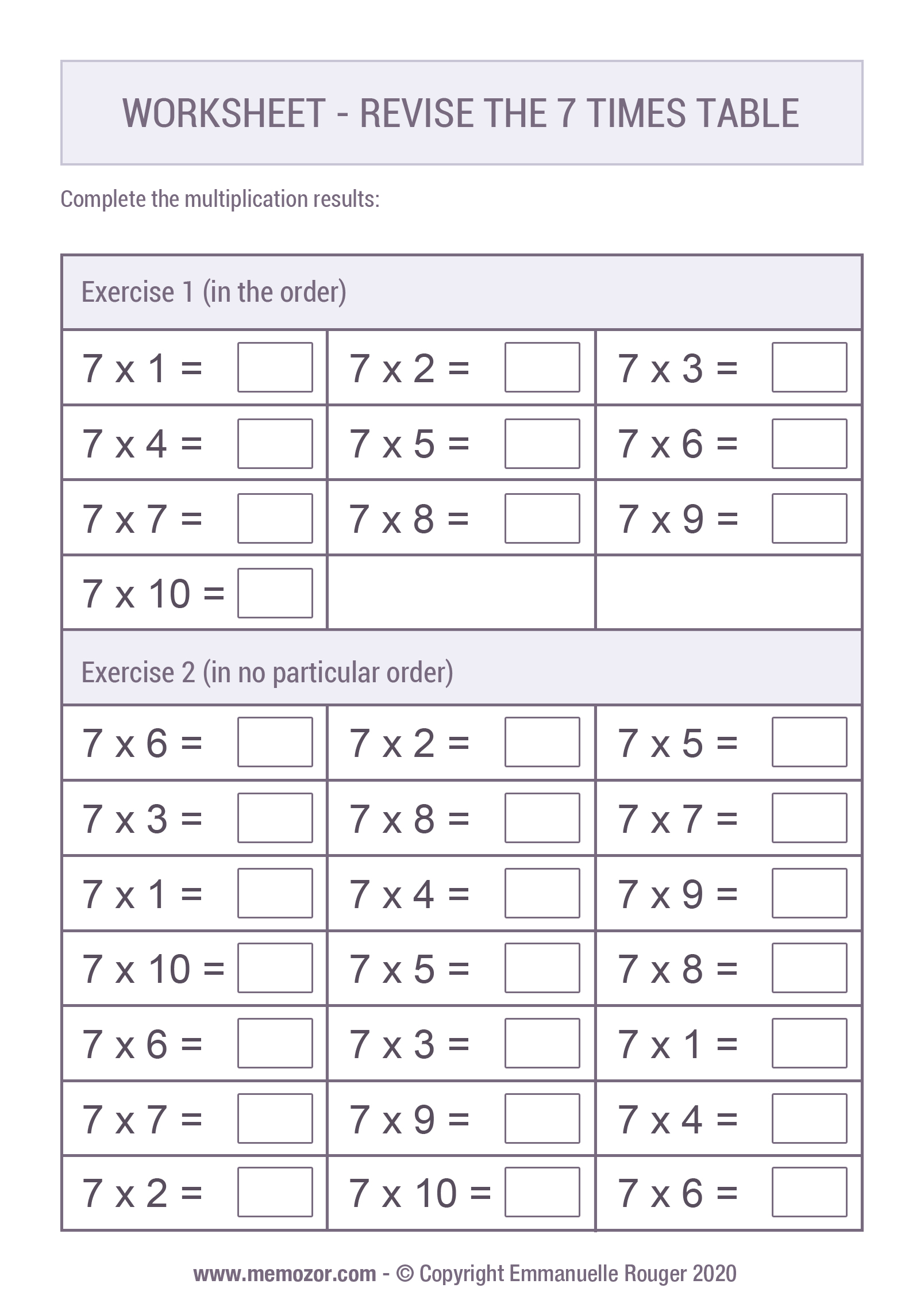 7 times table reasoning and problem solving