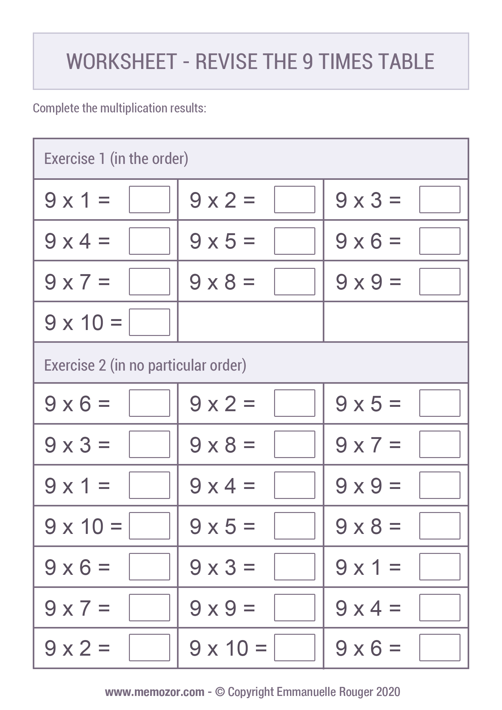 multiplication practice 9 worksheet