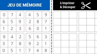 Jeu de mémoire à imprimer - Grille de chiffres - Gratuit