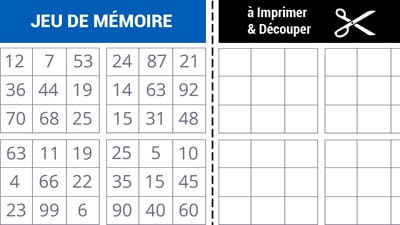 Jeu de mémoire à imprimer - Grille de nombres - Gratuit Jeu de mémoire à imprimer - Grille de nombres - Gratuit