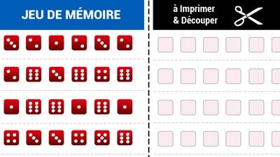 Jeu de mémoire à imprimer - Séries de dés faciles - Gratuit