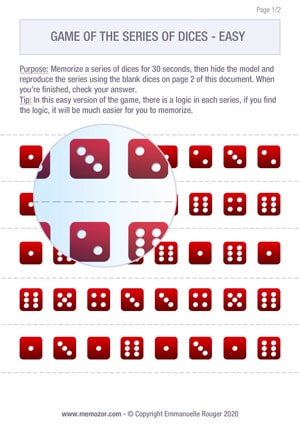 Printable memory game - Series of dices easy - Free