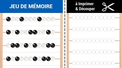 Jeu de mémoire à imprimer - le boulier (noir et blanc) - Gratuit