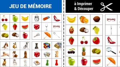 Jeu de mémoire à imprimer - Grille d'images - Gratuit