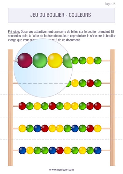 Jeu de mémoire à imprimer - le boulier (couleur) - Gratuit