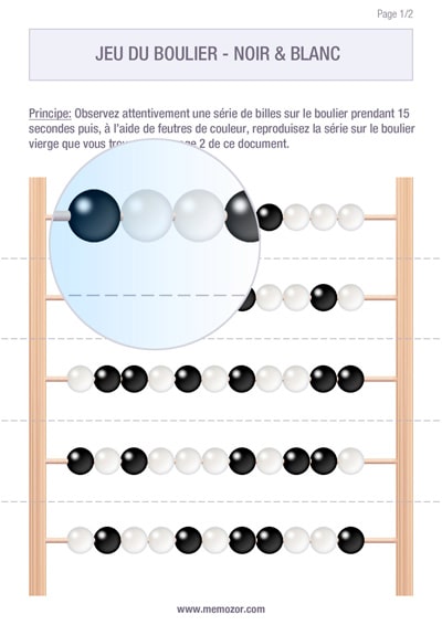 Jeu de mémoire à imprimer -  le boulier (noir et blanc) - Gratuit