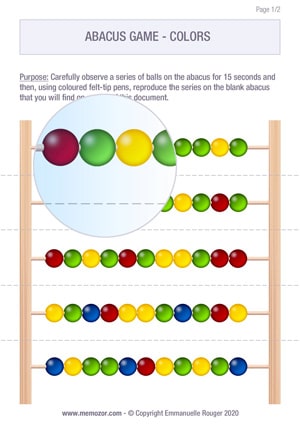 Printable memory game - Abacus (colours) - Free