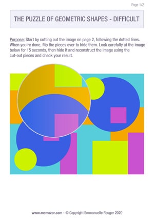 Jeu de mémoire à imprimer -  Figures géométriques - Gratuit Printable memory game - Geometric shapes difficult - Free