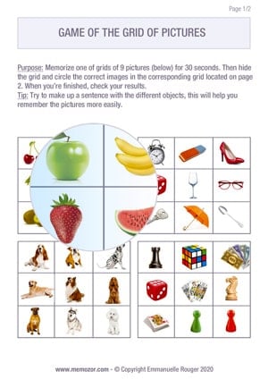 Printable memory game - Grid of pictures - Free
