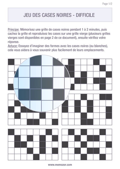 Jeu de mémoire à imprimer - Jeu des cases noires difficile - Gratuit Jeu de mémoire à imprimer - Jeu des cases noires difficile - Gratuit