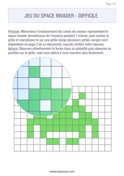 Jeu de mémoire à imprimer - Jeu du Space invader - Gratuit