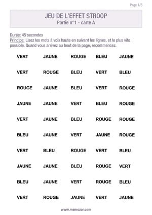Effet Stroop - carte A à imprimer