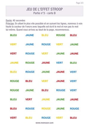 Effet Stroop - carte B à imprimer
