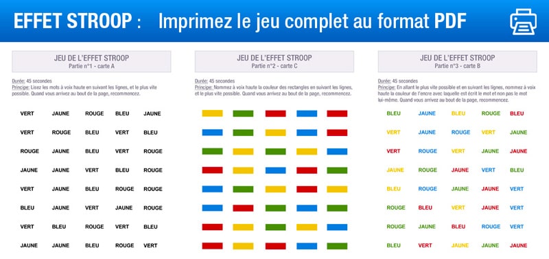 Test De Stroop à Imprimer Liste De Couleurs Et De Mots