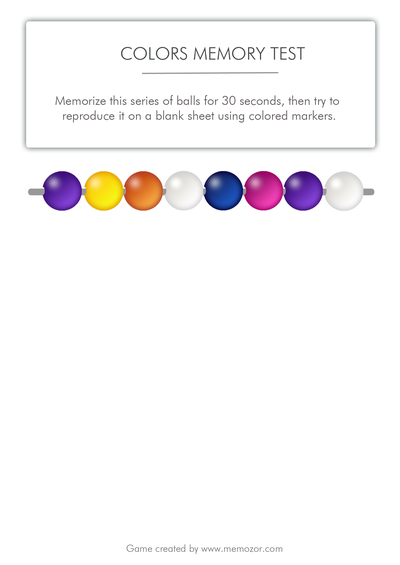 Printable memory test - colors (grid 1) - Free test! | Memozor