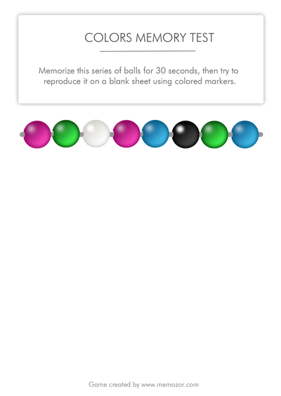 Printable memory test - colors (grid 2) - Free test! | Memozor