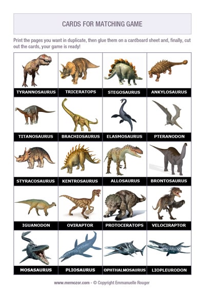 Printable Dinosaur names and pictures