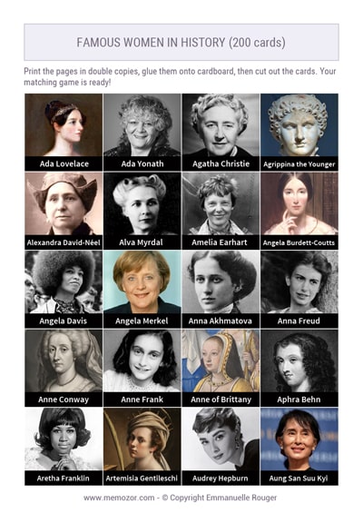Printable cards of the Famous women Printable cards of the Famous women
