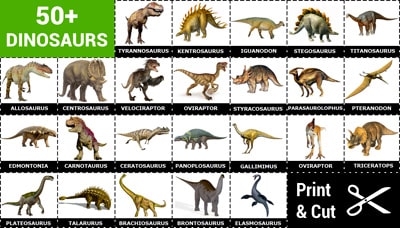 Printable dinosaurs cards to cut out