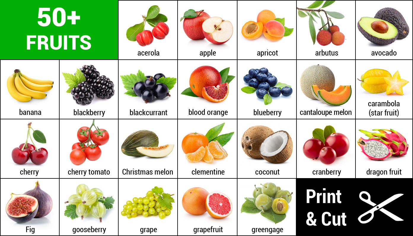 fruits and vegetables list for kids