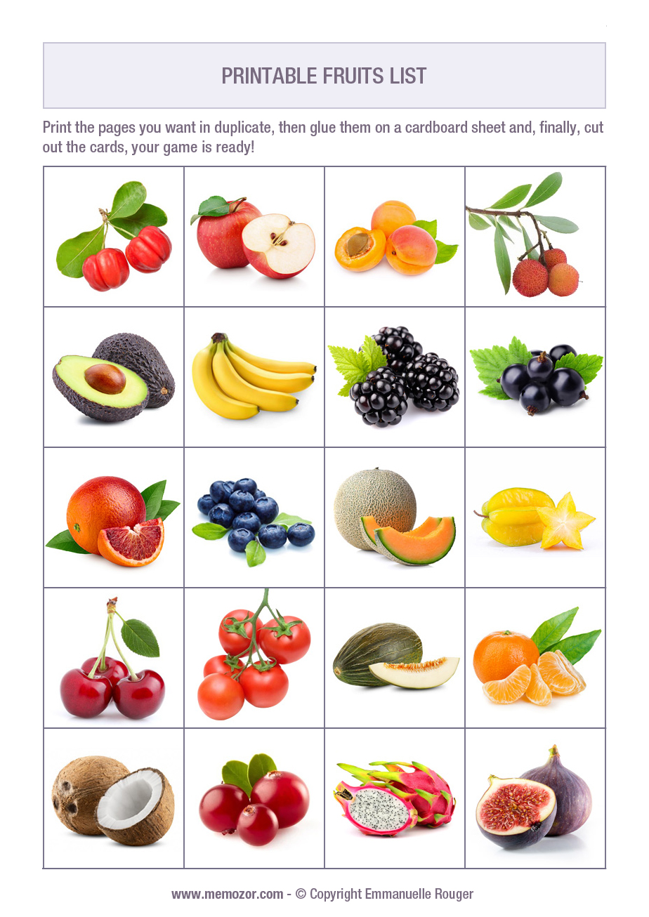 List of 50 Fruits with Names and Pictures - Printable