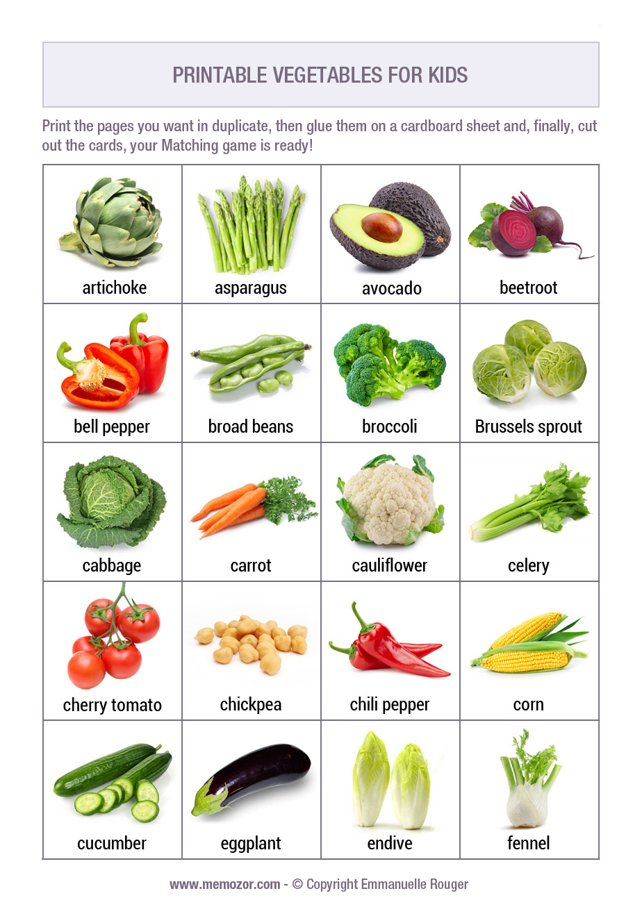 100 Vegetables Cards With Names And Pictures Printable Memozor