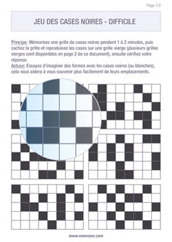 Jeu de mémoire - Jeu des cases noires difficile à imprimer