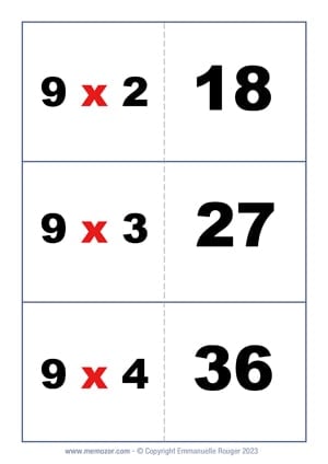 Multiplication Flash Cards - 9 Times table