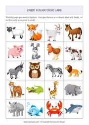 Printable Matching game Animals