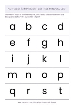 Lettres de l'alphabet en minuscule à imprimer