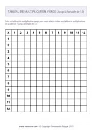 Tableau de multiplication vierge Noir & Blanc (de 1 à 12) à Imprimer - Gratuit