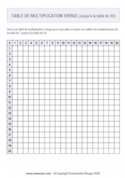Tableau de multiplication vierge (de 1 à 20) à Imprimer - Gratuit