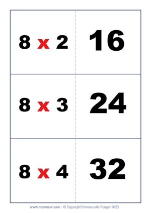 Cartes Flash Multiplications - Table de 8