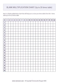 Printable Blank Multiplication Chart (1-20) - Free