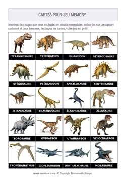 Jeu Memory Dinosaures à imprimer