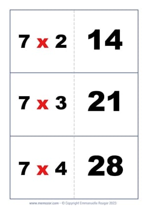 Multiplication Flash Cards - 7 Times table