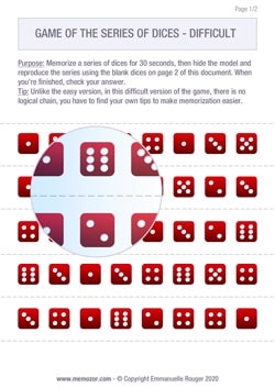 Memory game - Series of dices (difficult) to print